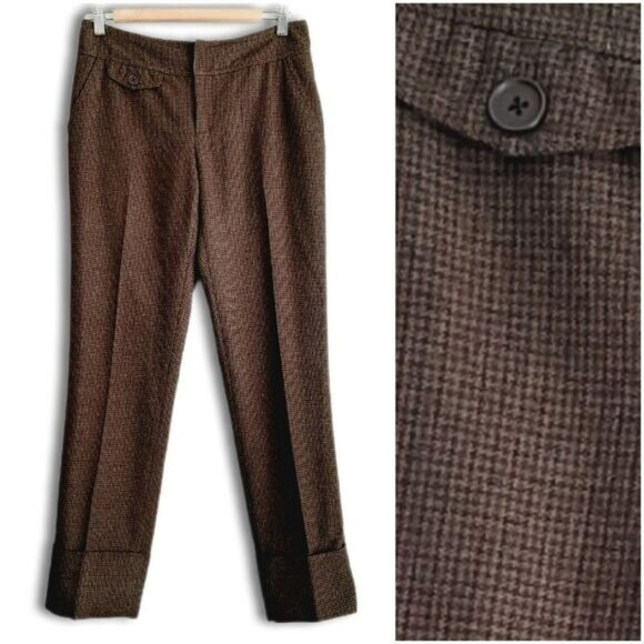 CARTONNIER / Anthropolgie Cropped Cuffed Pants Brown Houndstooth Sz 2 Flawed - Picture 1 of 14